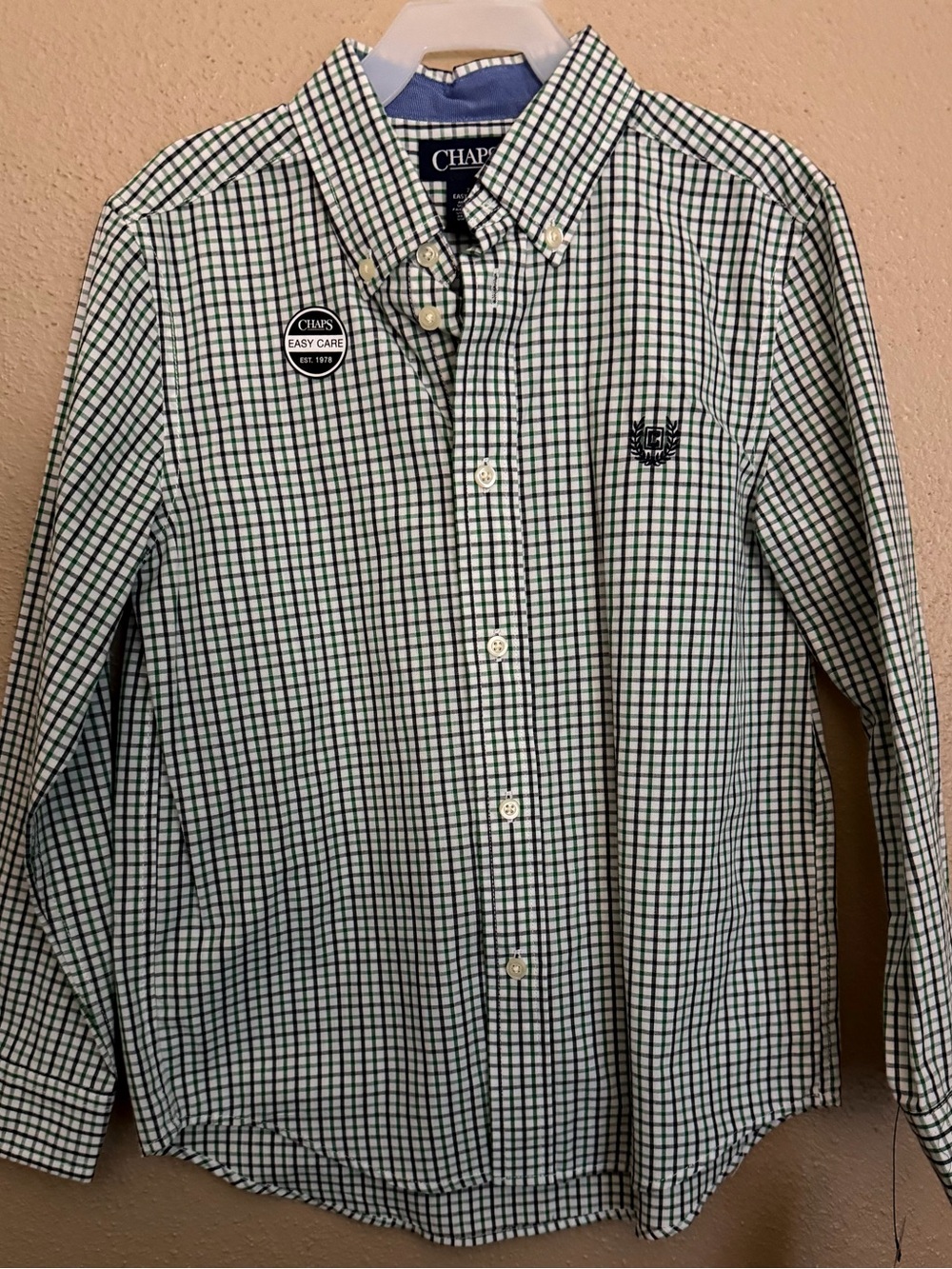Chaps Men’s Green & White Windowpane Button-Down Shirt
